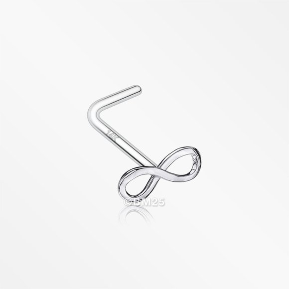 14 Karat White Gold Infinity Symbol Top L-Shaped Nose Ring - Picture 5 of 5